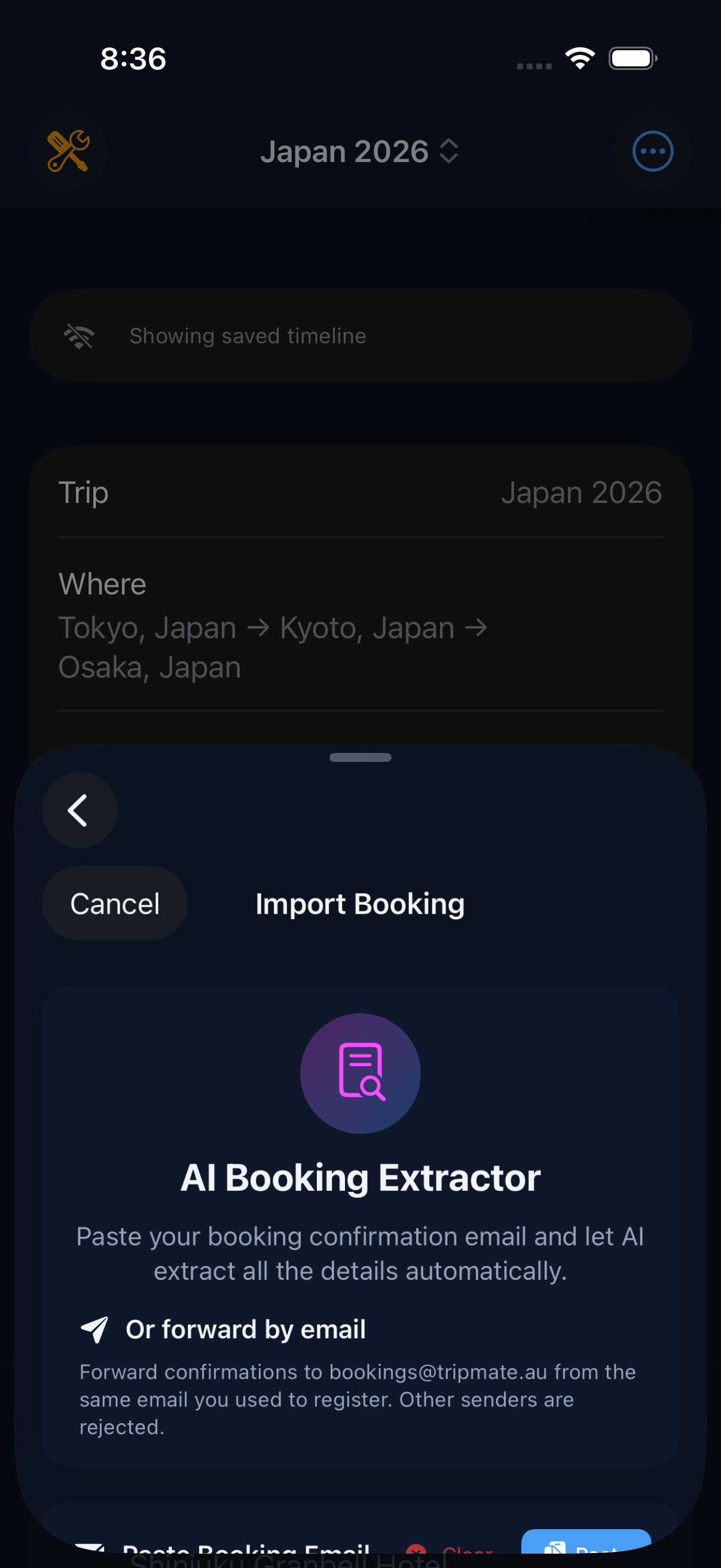 Import booking emails into UncutTravel